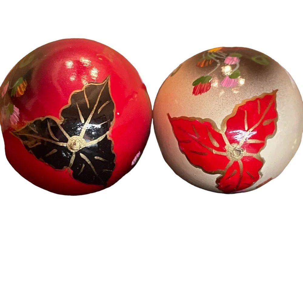 Vintage Hand Painted Eggs with Christmas Florals and Poinsettias Made in Ecuador